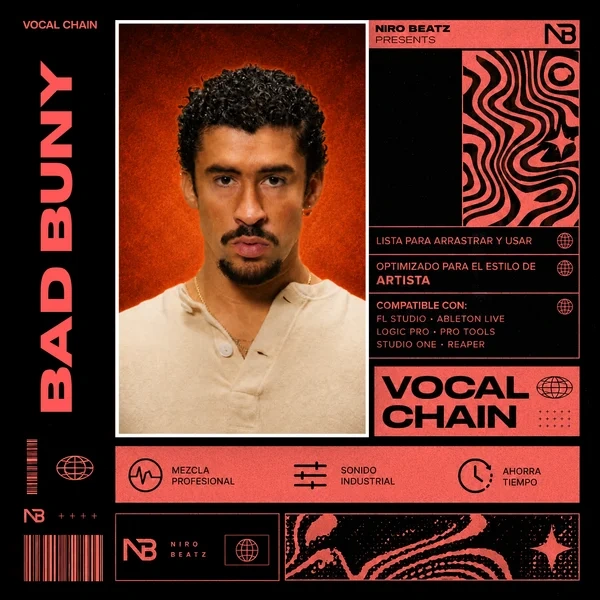 Portada de la Vocal Chain estilo Bad Bunny de Niro Beatz, preset para Waves StudioVerse